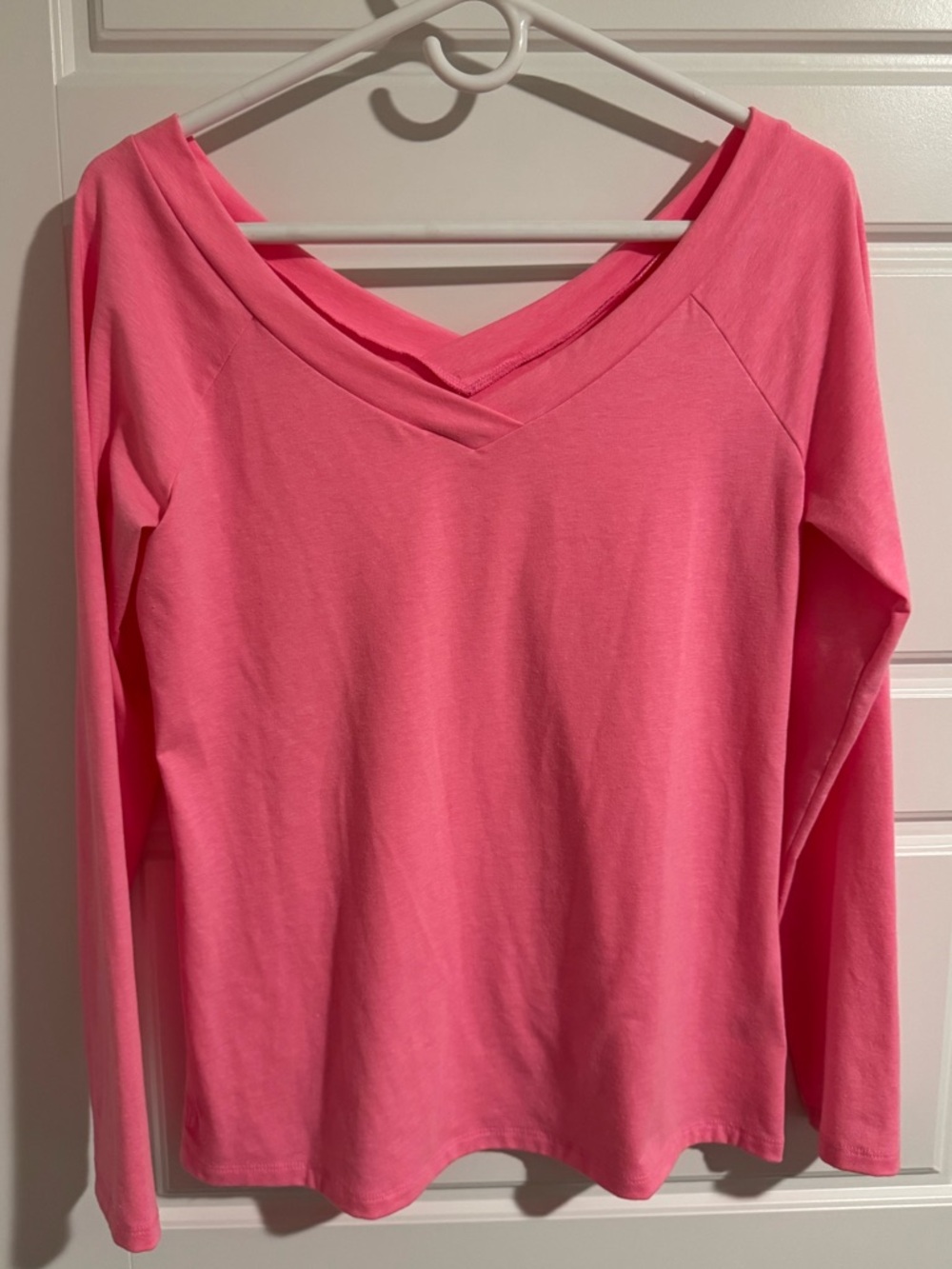 Lilly Pulitzer Neon Pink Long Sleeve V-Neck, V-Back Shirt, Size Medium